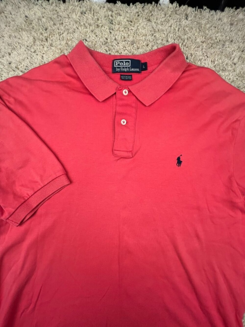 Polo Ralph Lauren Shirt Large Red Orange, Black Pony Logo Casual Rugby Mens